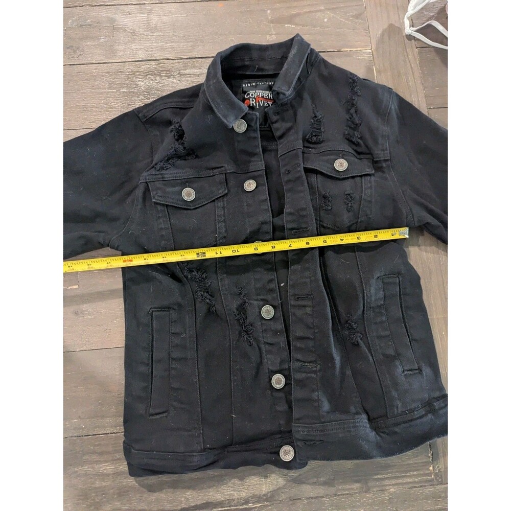 Copper Rivet Men's Distrssed Riped Denim Jacket Medium Black - Picture 4 of 7